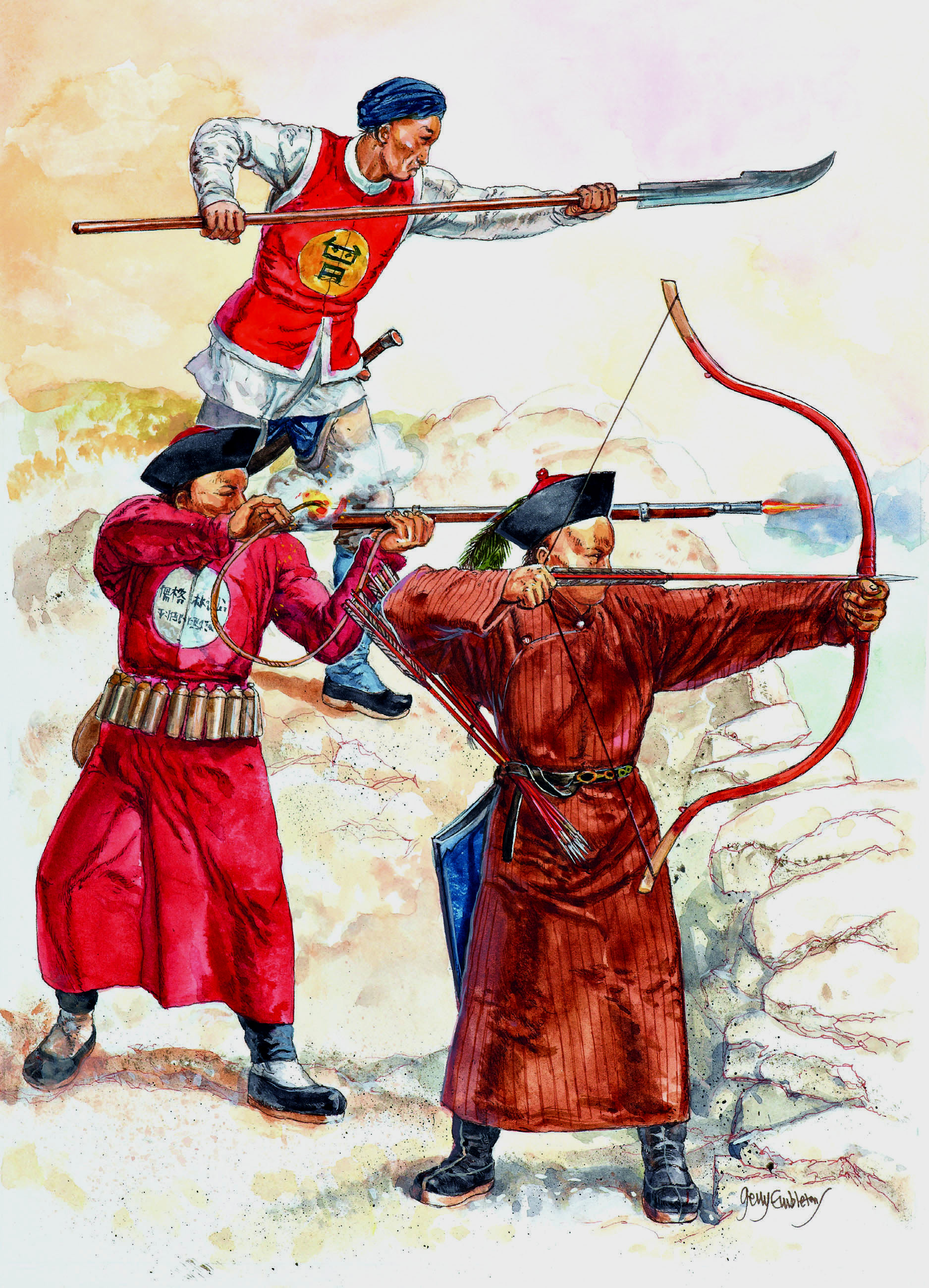 19世纪中期，仍然有许多清军士兵只有刀和弓，没有（已经落后于时代的）火枪