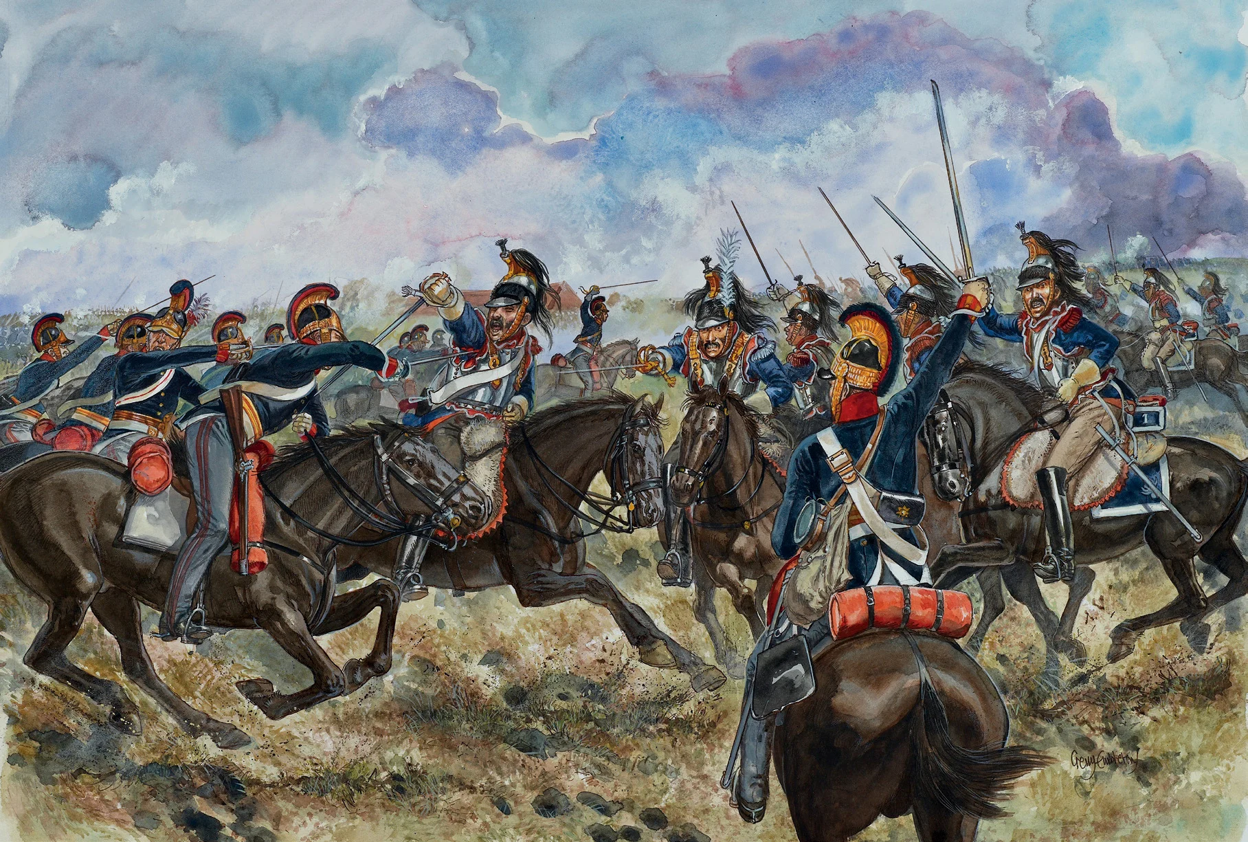 滑铁卢之战中的另一次骑兵交锋，英国第1近卫龙骑团和第1内侍骑兵团在圣让山附近遇上了雅克-夏尔·迪布瓦男爵的第1和第4胸甲骑兵团。在几分钟的交锋后，英军骑兵打退了法军，却在追击中徒劳地卷入了对法军火炮的冲锋，最后几乎全军覆没