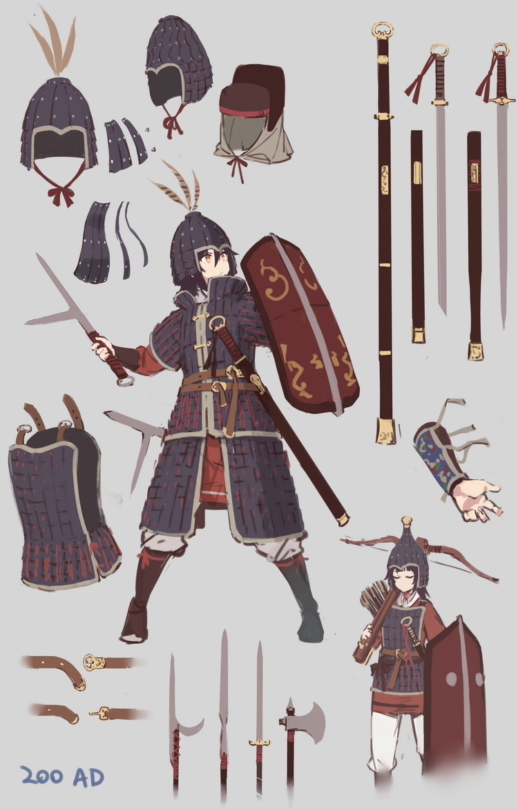 东汉时期士兵的典型装备，其甲胄结构较秦代基本一致但防护水平更加全面（图源：防弹乳牛）