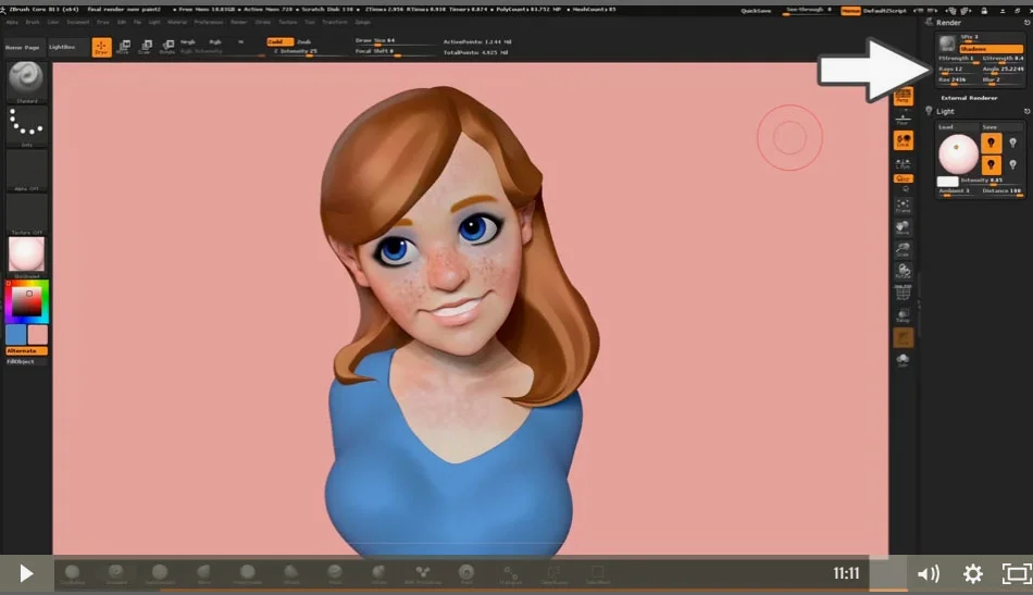 ZbrushCore 主页教学视频截图，1小时教学视频的结果。