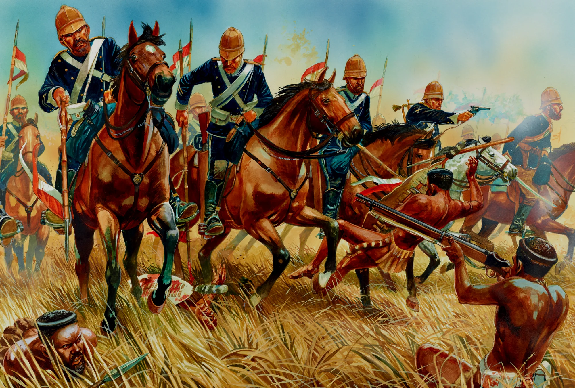1879年祖鲁战争中，英军第17枪骑兵团冲击祖鲁步兵