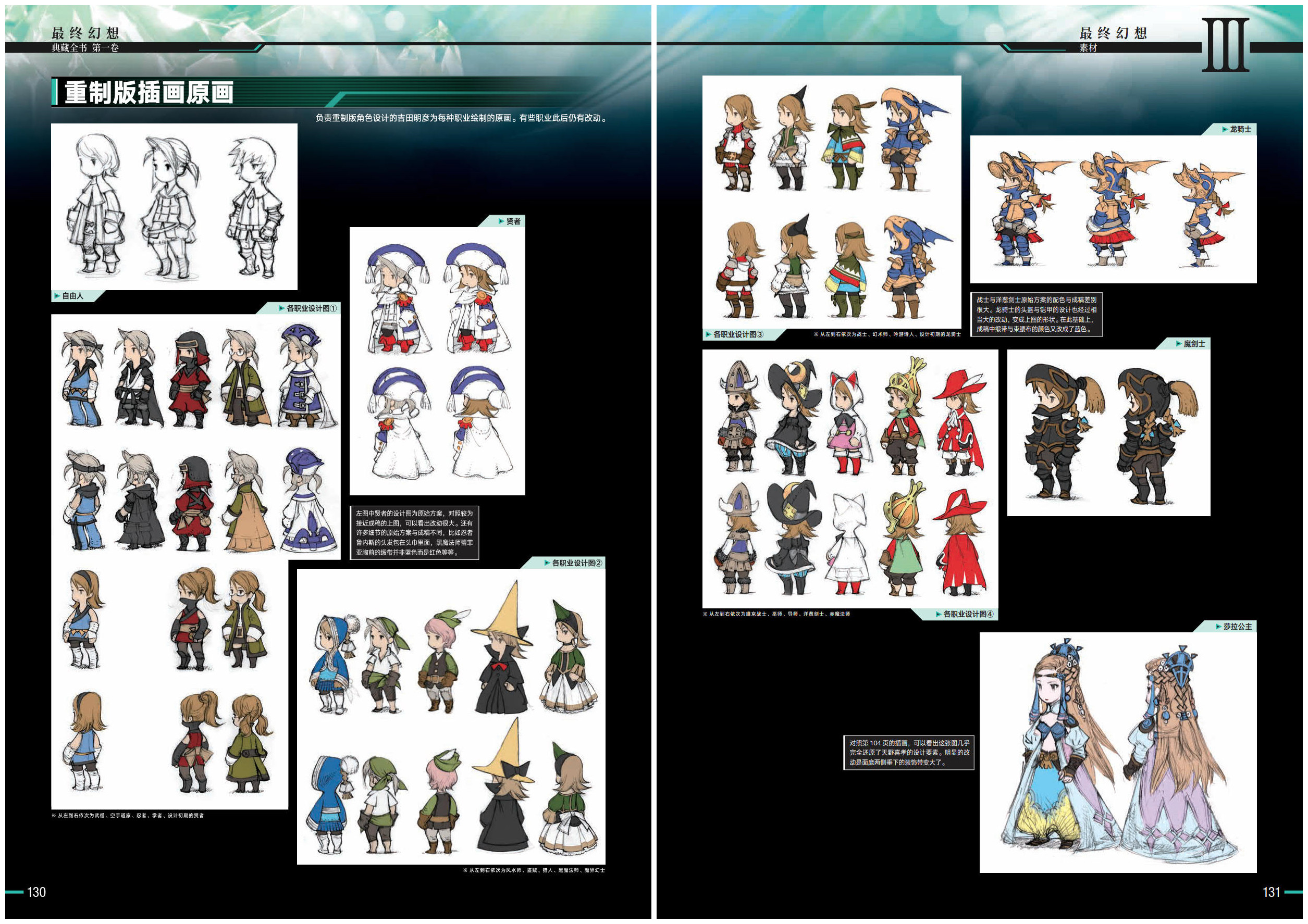 吉田明彦为《最终幻想III》重制版绘制的角色职业图原画