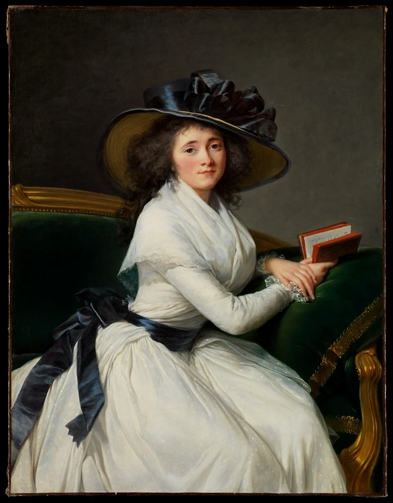Portrait of Comtesse de la Châtre by Élisabeth Louise Vigée Le Brun, 1789 有时gaulle会搭配名为fichu的方巾穿着