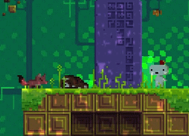 《Fez》中的“罗塞塔石碑”，内容是用方块文字写成的英文全字母句：THE QUICK BROWN FOX JUMPS OVER THE LAZY DOG，这也是整个游戏中我最喜欢的场景之一。虽然错过了第一次发现这里时的“尤里卡”时刻很可惜，但我们用另一种方式获得了更大的成就感