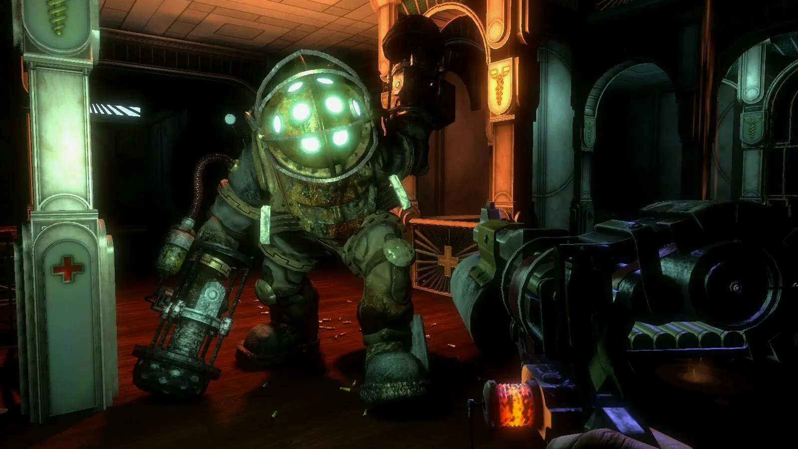 医疗站宣传图中的早期钢钻
（网址：https://www.eurogamer.net/p-bioshock-x360）