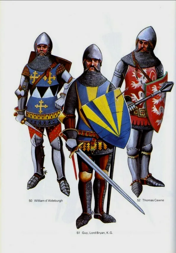 装备中盔和大甲片板甲衣的骑士和军士