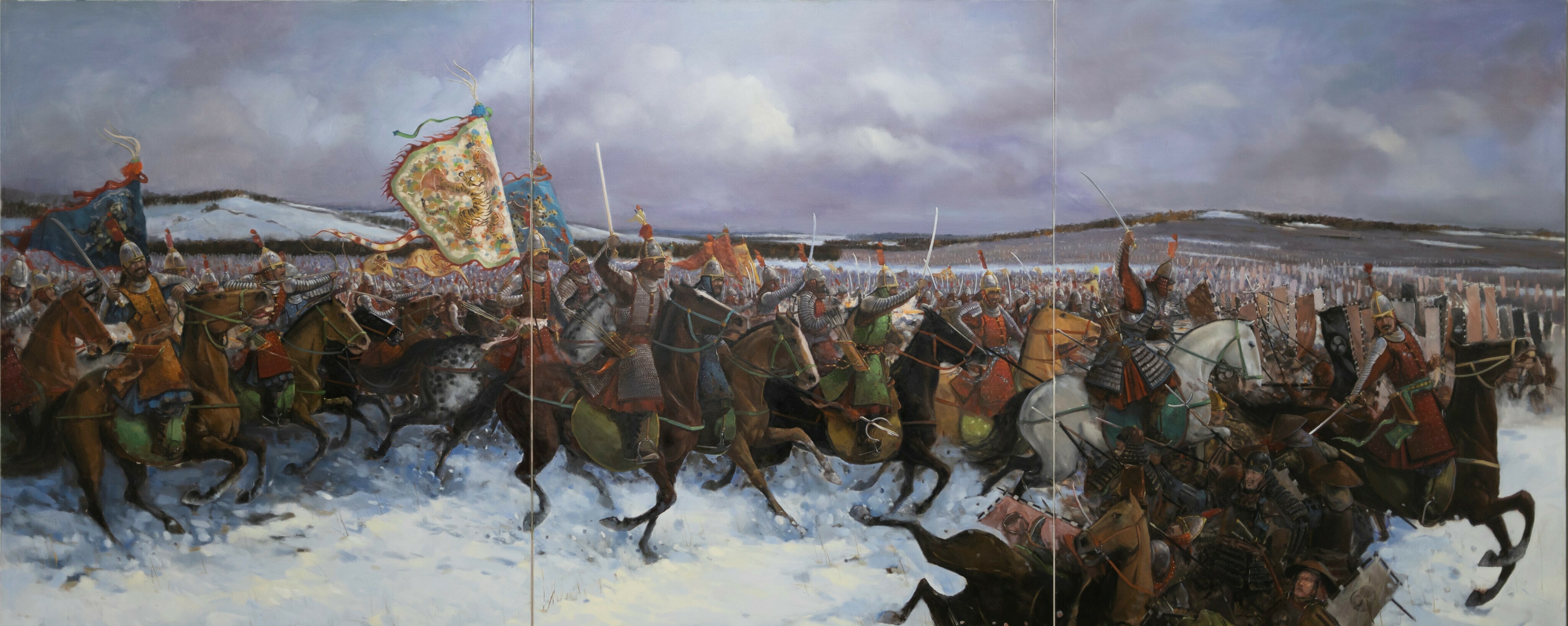 來自畫家馮子健的畫作《碧蹄館之戰》，畫面上的明軍將士身披布面鐵甲英勇作戰