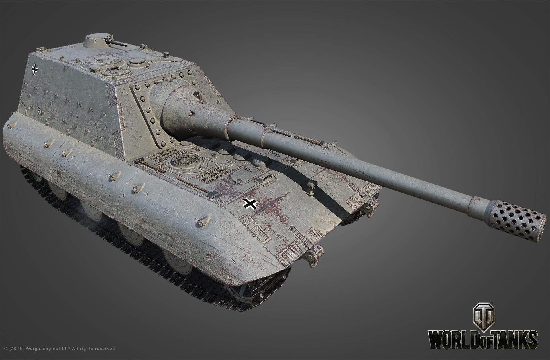 《坦克世界》中的E100采用的是后置战斗室设计，由于E100突击炮的大量资料丢失，其真实样貌早已成为悬案