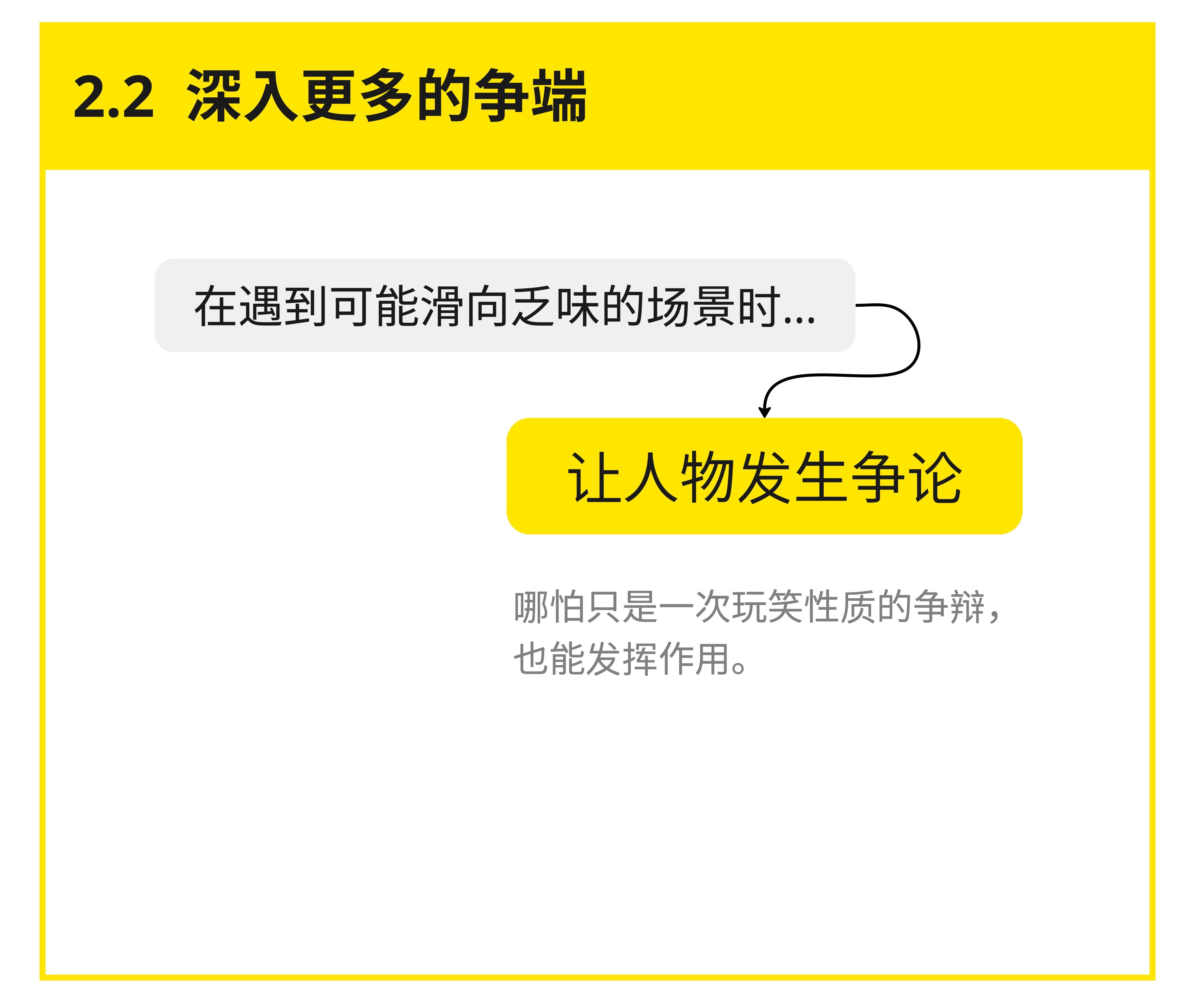 注意，並不是每一段對話都要充滿火藥味十足的爭論，除非那是個成天吃火藥的混蛋角色