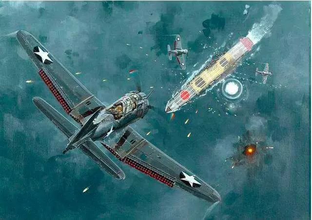 中途岛海战中冲向日军航母投弹中的SBD无畏俯冲轰炸机