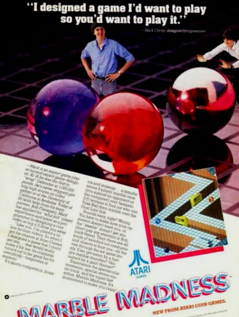 图片为1984年一篇关于《Marble Madness 狂暴弹珠》的文章
