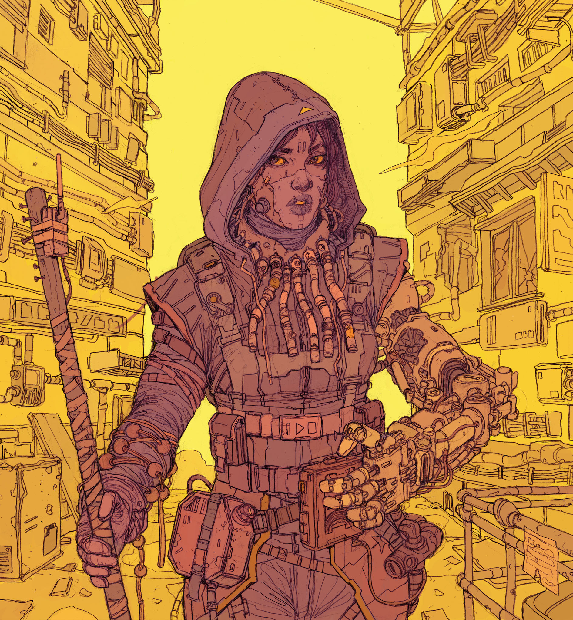 我们曾经推荐过的这位艺术家为《赛博朋克2077》绘制了封面插画