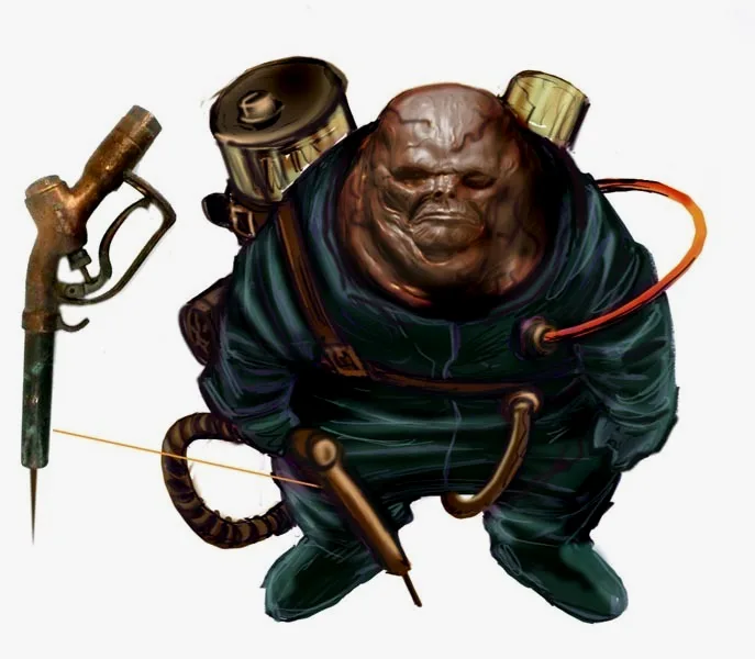 另一早期人形采集者概念美术。作者：罗布·沃特斯
（网址：https://bioshock2k.tumblr.com/post/155062379392/little-sisters-were-slightly-different-in-the）