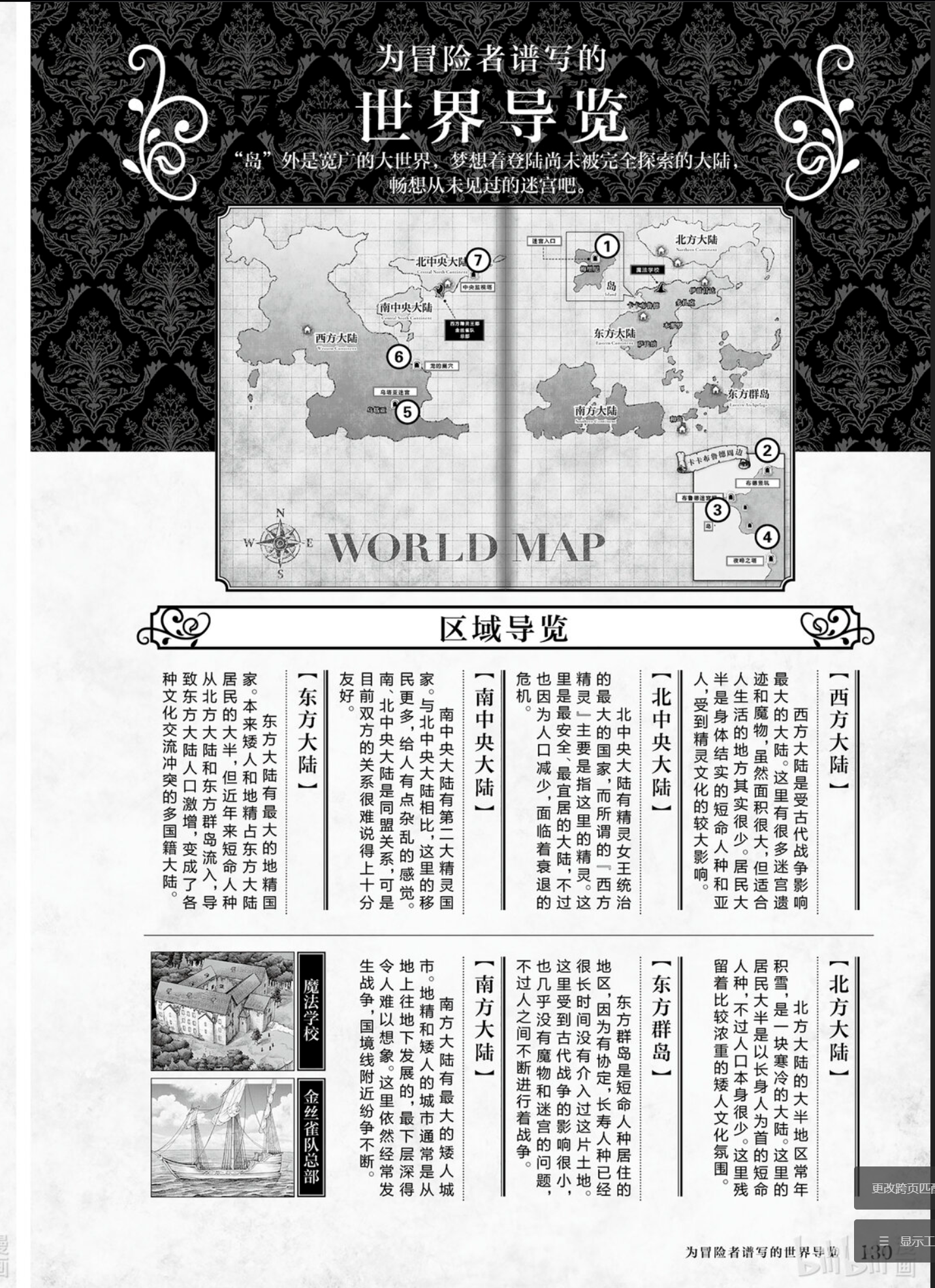 《迷宮飯》系列的世界地圖，僅以此為例，想表達在此階段可以開始考慮世界各地的狀態，比如是處於局勢緊張的狀態、或是交戰的狀態等等