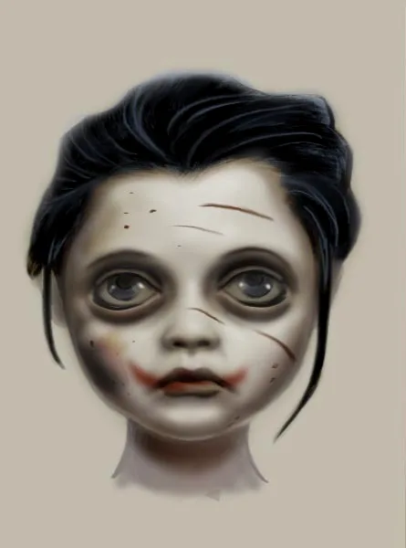 小妹妹的脸部概念美术。作者：罗布·沃特斯
（网址：http://www.robbwatersart.com/little-sister）