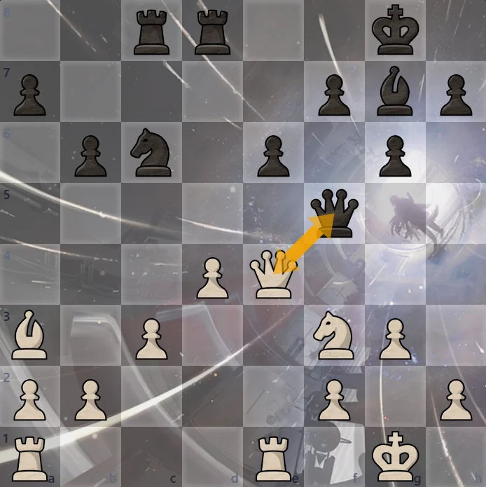 第三次兑子，分母减9！这里其实黑方应该意识到白方的意图拒绝兑子了。但是这里丹尼尔选择了跟进。