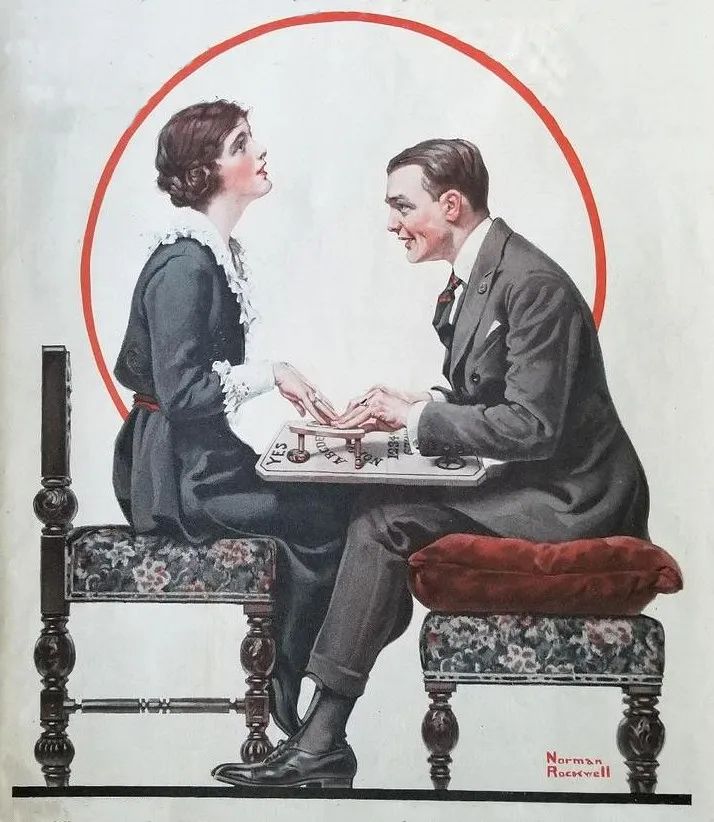 諾曼-洛克威爾1920年5月1日出版的《星期六晚報》的封面    展示了正在使用的顯靈板