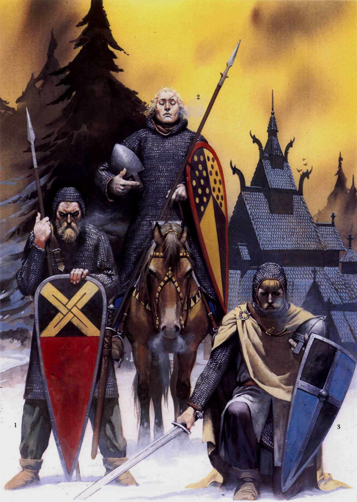 12世纪的斯堪的纳维亚武士，他们的战斗方式正逐步从步兵战术过渡到骑兵战术，武器也和南方的骑士们接近