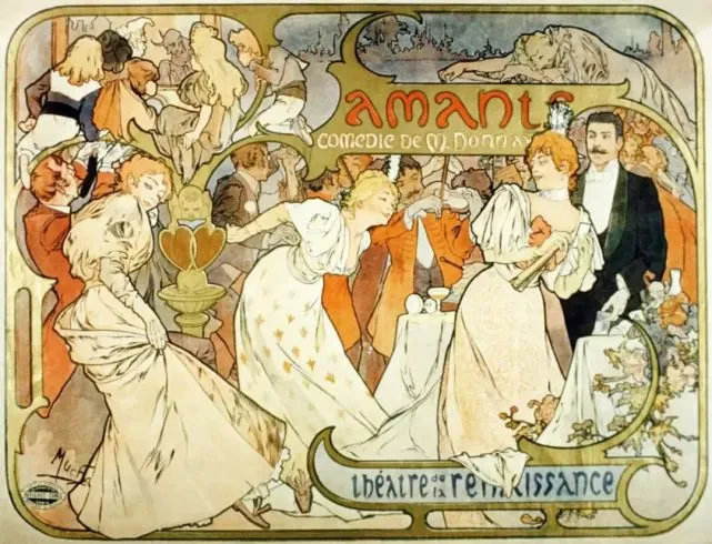1896年巴黎文藝復興劇院喜劇《情人》的海報