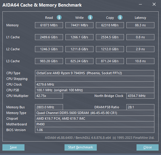 ▲灵刃14 2023搭载了双通道DDR5 5600内存,和锐龙9 7940HS配合可以提供极高的数据带宽