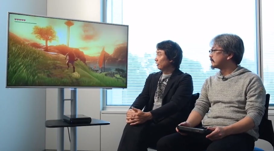 宮本茂和青沼英二用Wii U試玩《薩爾達傳說：曠野之息》