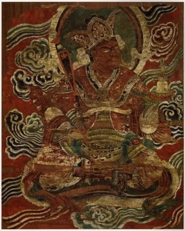 毗沙門天王坐像（壁画）　晚唐（8世紀後半～10世紀初）