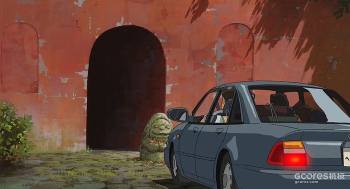 一个有趣的小插曲是,门口的石像是用CG做的。吉卜力虽然是日本最早使用电脑技术制作动画的公司之一,但宫崎骏这个老古董一向反感数码技术。在接受美国记者采访时宫崎骏被问到《千与千寻》是不是用了大量CG,宫崎骏回答说一个都没用。记者很震惊的说,开场这个石像怎么看都像CG,宫崎骏仍然狡辩说不是。在一旁的铃木敏夫只好装作不认识宫崎骏。