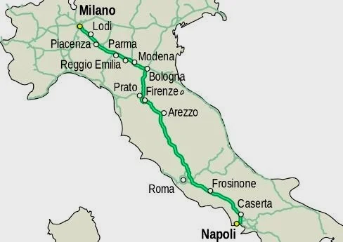2000年过去了，现在的意大利A1国道中端和古道走向一摸一样
