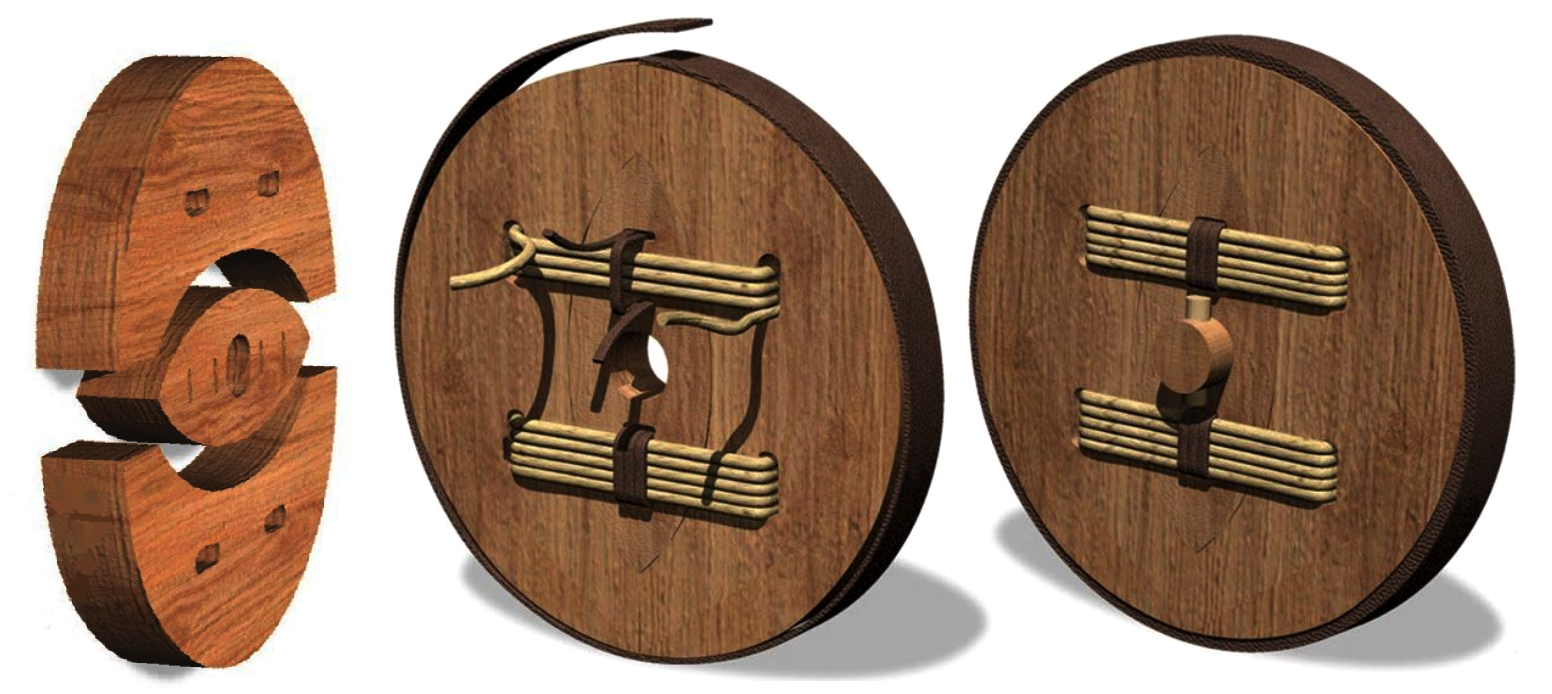 公元前3000年的苏美尔车轮，由三部分组成，用皮革和木条连接