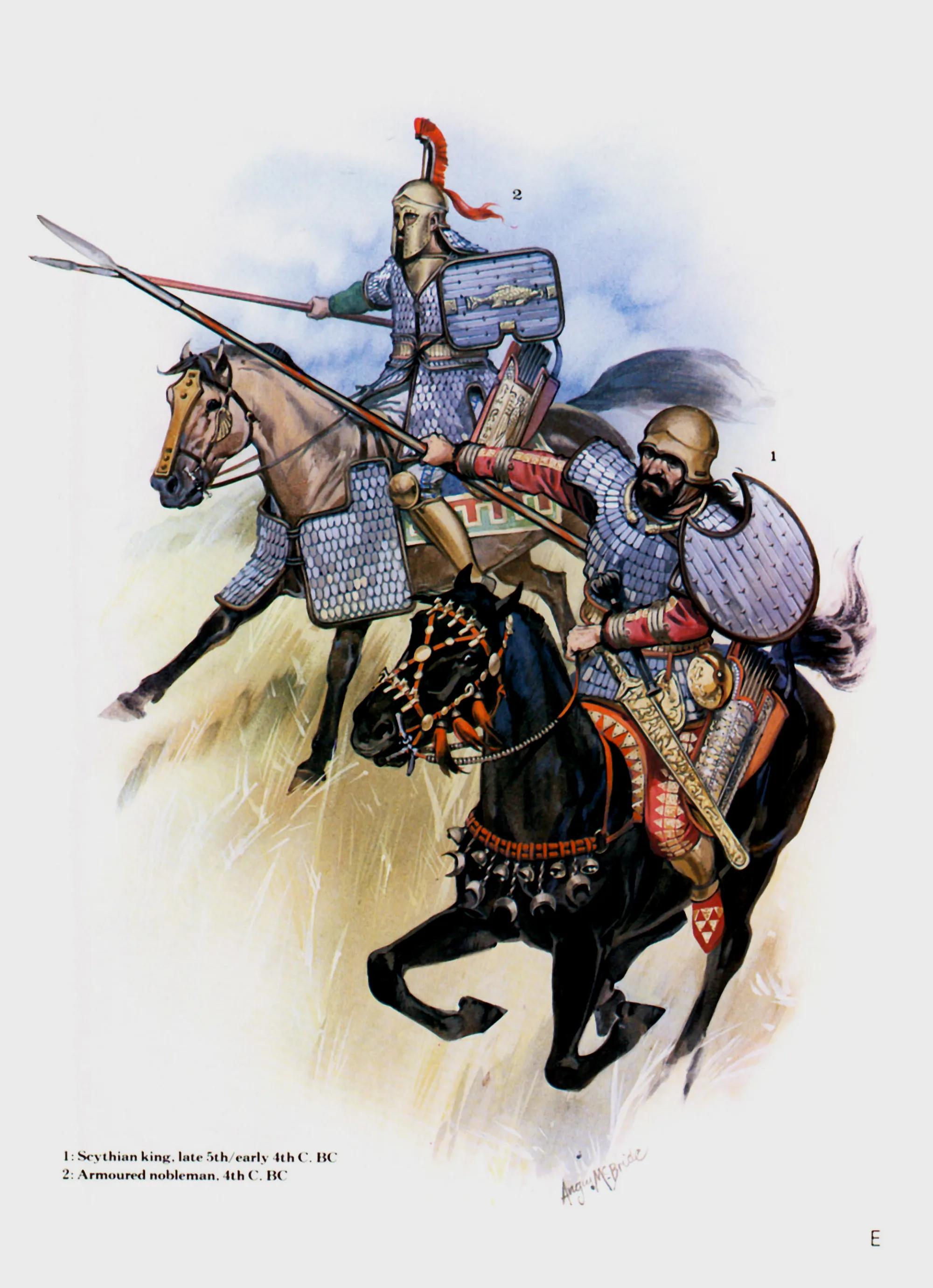 前5-4世纪的斯基泰重骑兵，他们的某些装备例如头盔和护胫都受到了希腊人的影响
