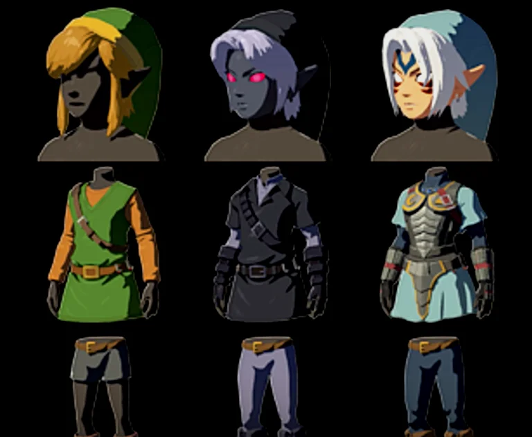 游戏内的部分服装，包含经典绿色服装