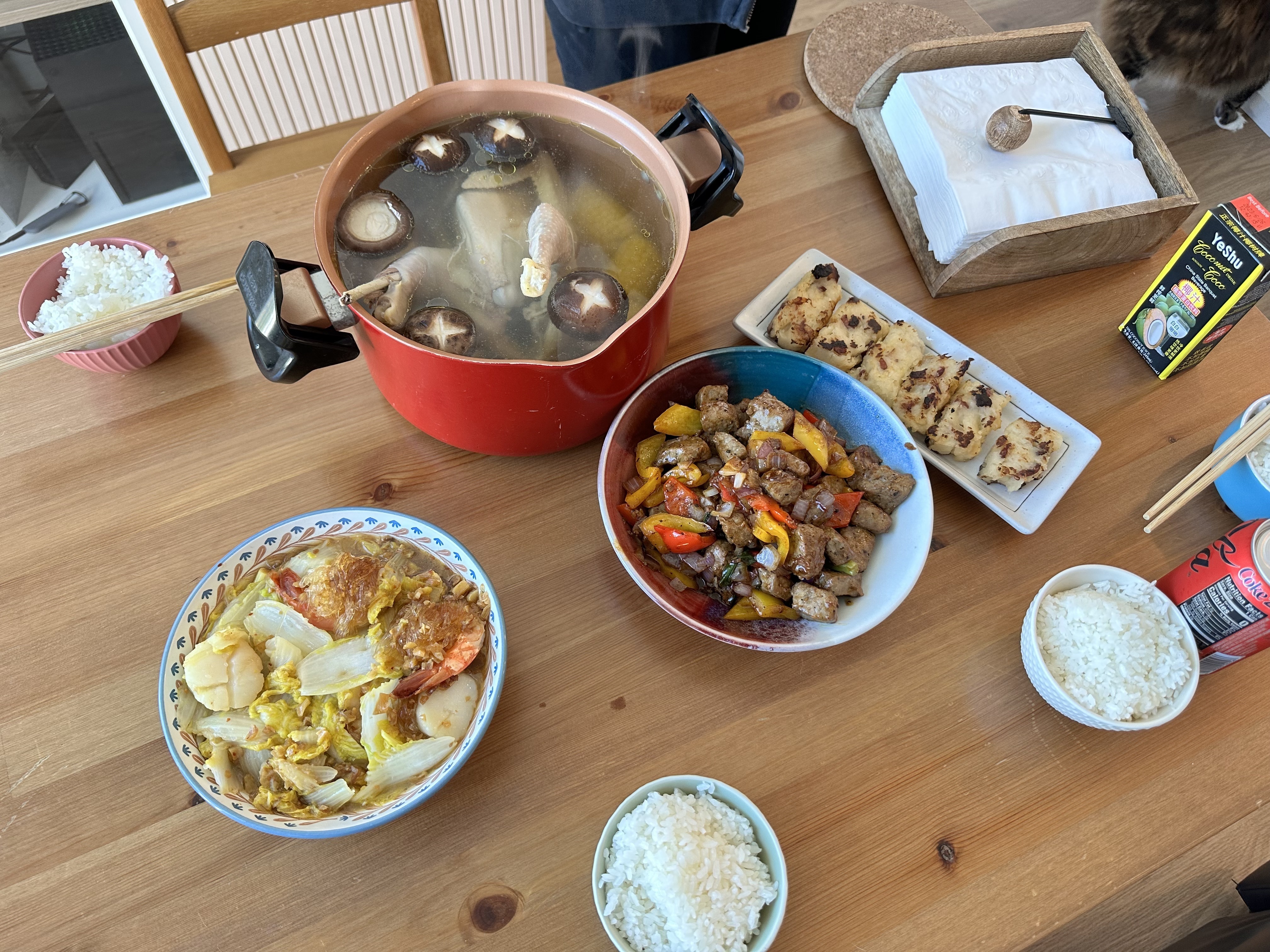 年夜饭之三鲜鸡汤+蒜蓉娃娃菜煲+黑椒牛肉粒