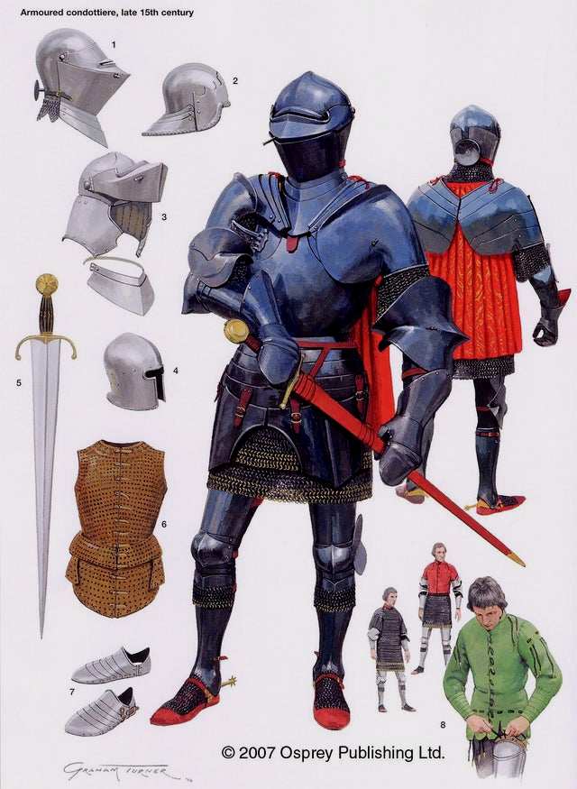 意大利“康多铁里”佣兵，身着全套米兰盔甲