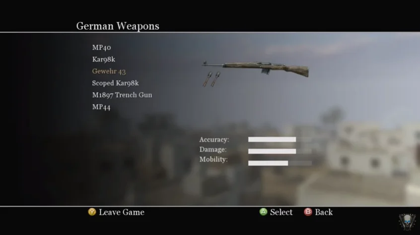 COD2的武器选择界面，非常的简单甚至简陋