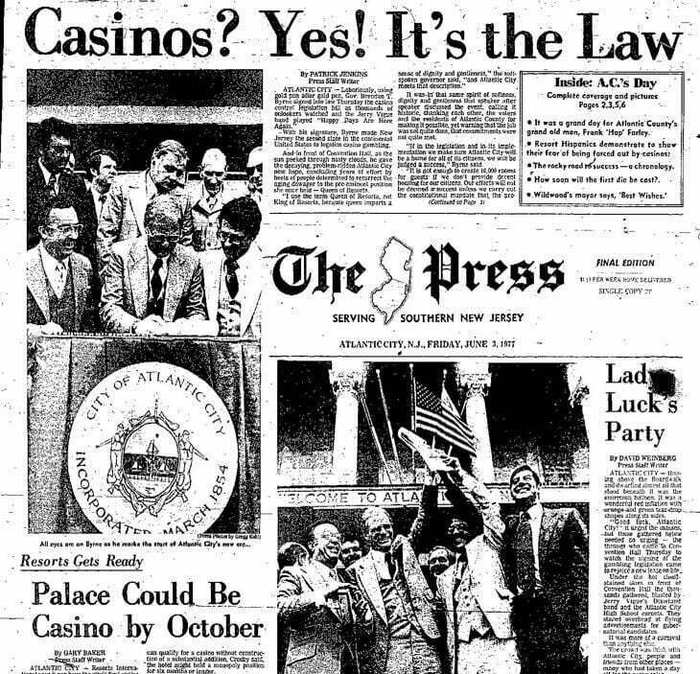 1976年新泽西州批准了大西洋城的赌博合法化