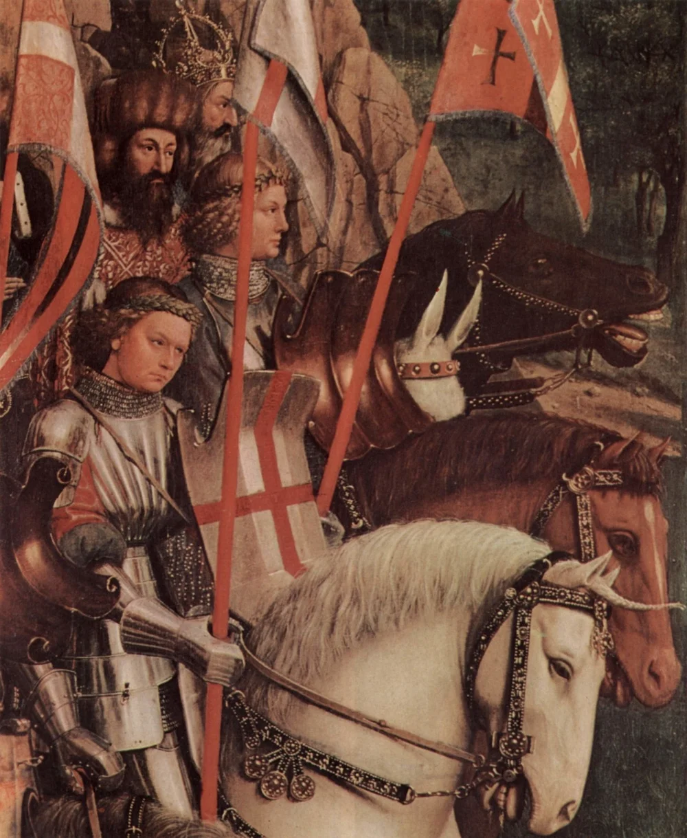 盾牌上开有骑枪槽  Altar of Saint Bavo Cathedral in Ghent 1427-1430