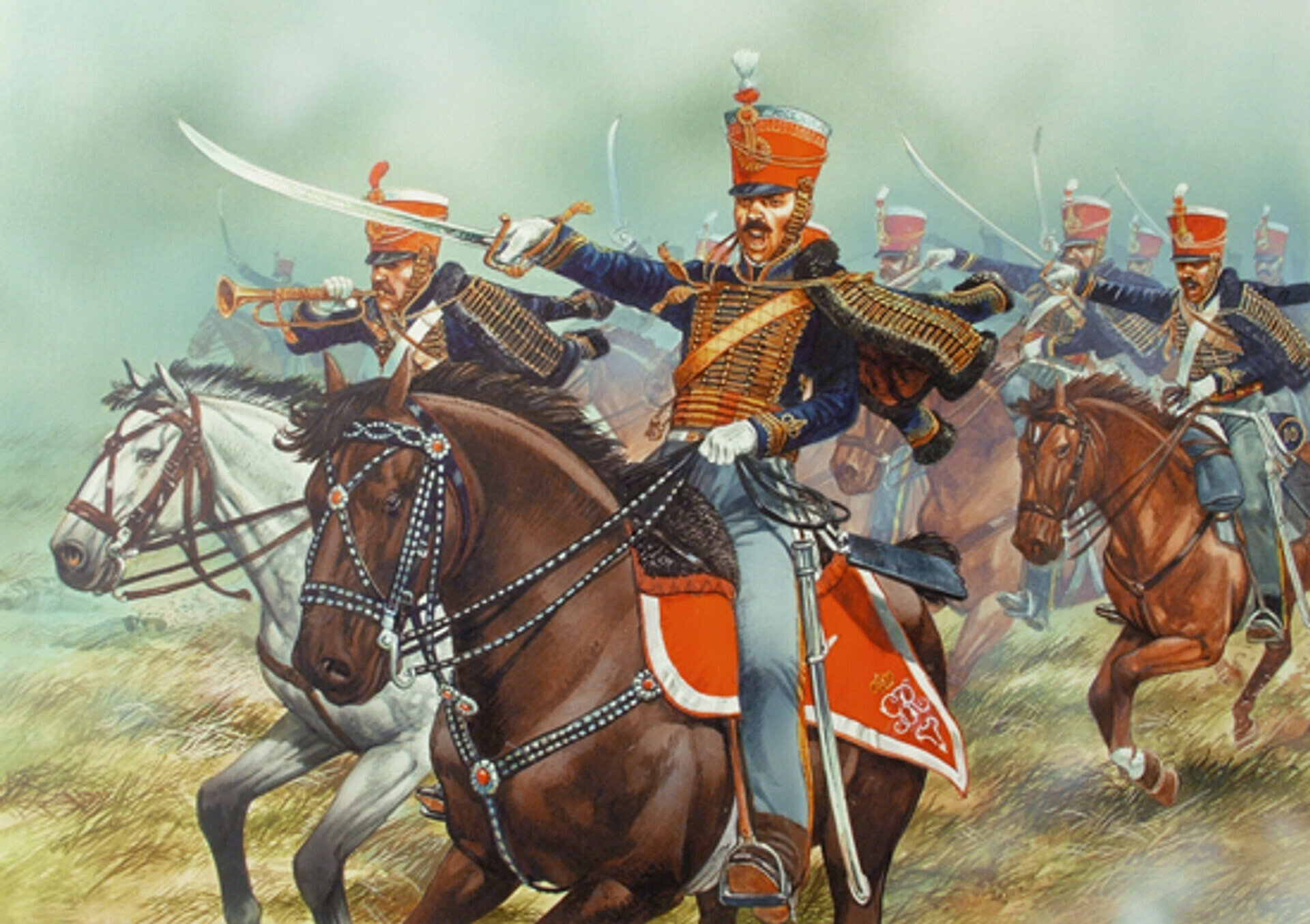 拿破崙戰爭期間手持軍刀衝鋒的英國驃騎兵