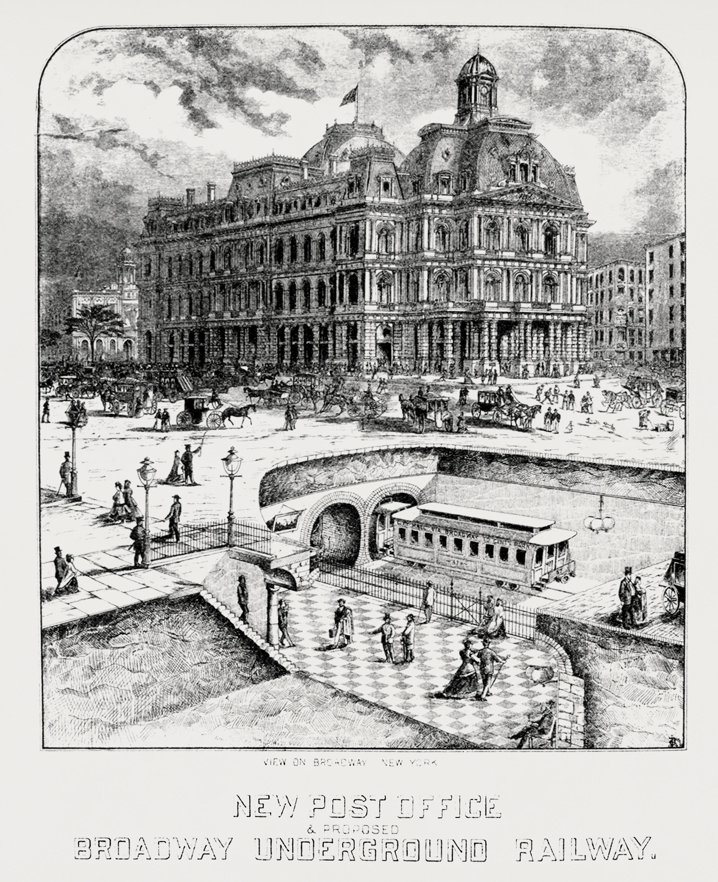 1872 年，纽约的百老汇地下铁路。