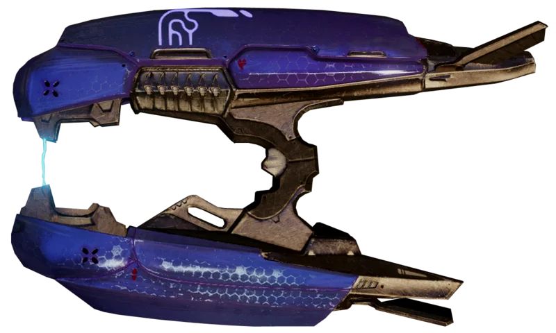 1、2、3以及致远星的Plasma Rifle，在2代中可以同时双持两把。注意握把右侧靠外的凹陷，结合后面Sanghili 战士手的生理结构不难看出其设计思路。