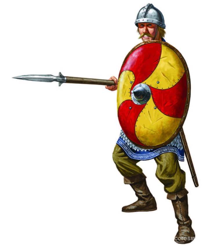 9世纪晚期的法兰克精锐步兵，有着完整的半身甲和头盔