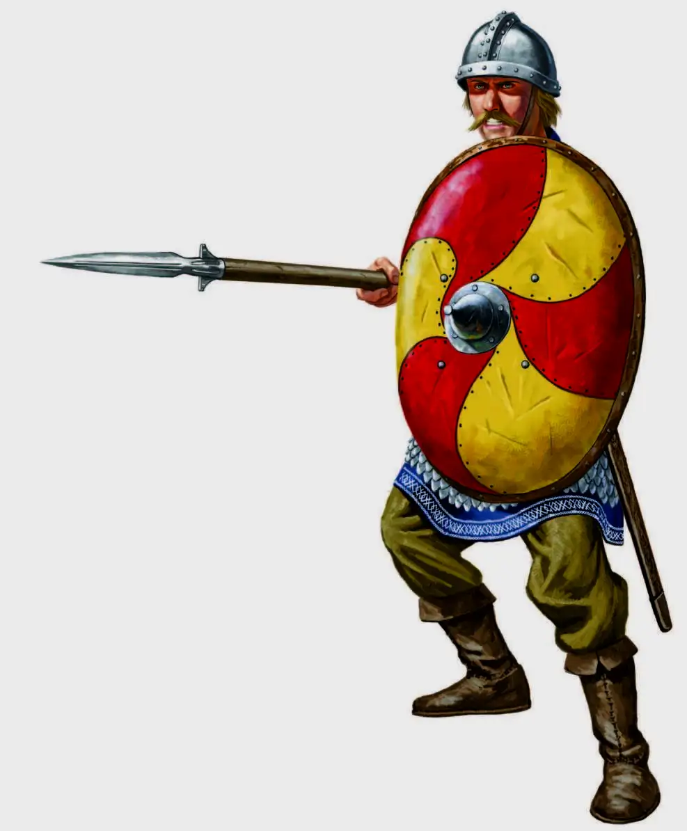 9世纪晚期的法兰克精锐步兵，有着完整的半身甲和头盔