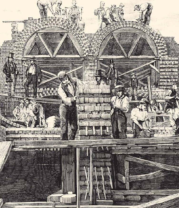 1859年《伦敦新闻画报》上的版画，展示了哈克尼威克巷北部高层和中层下水道交汇处的施工