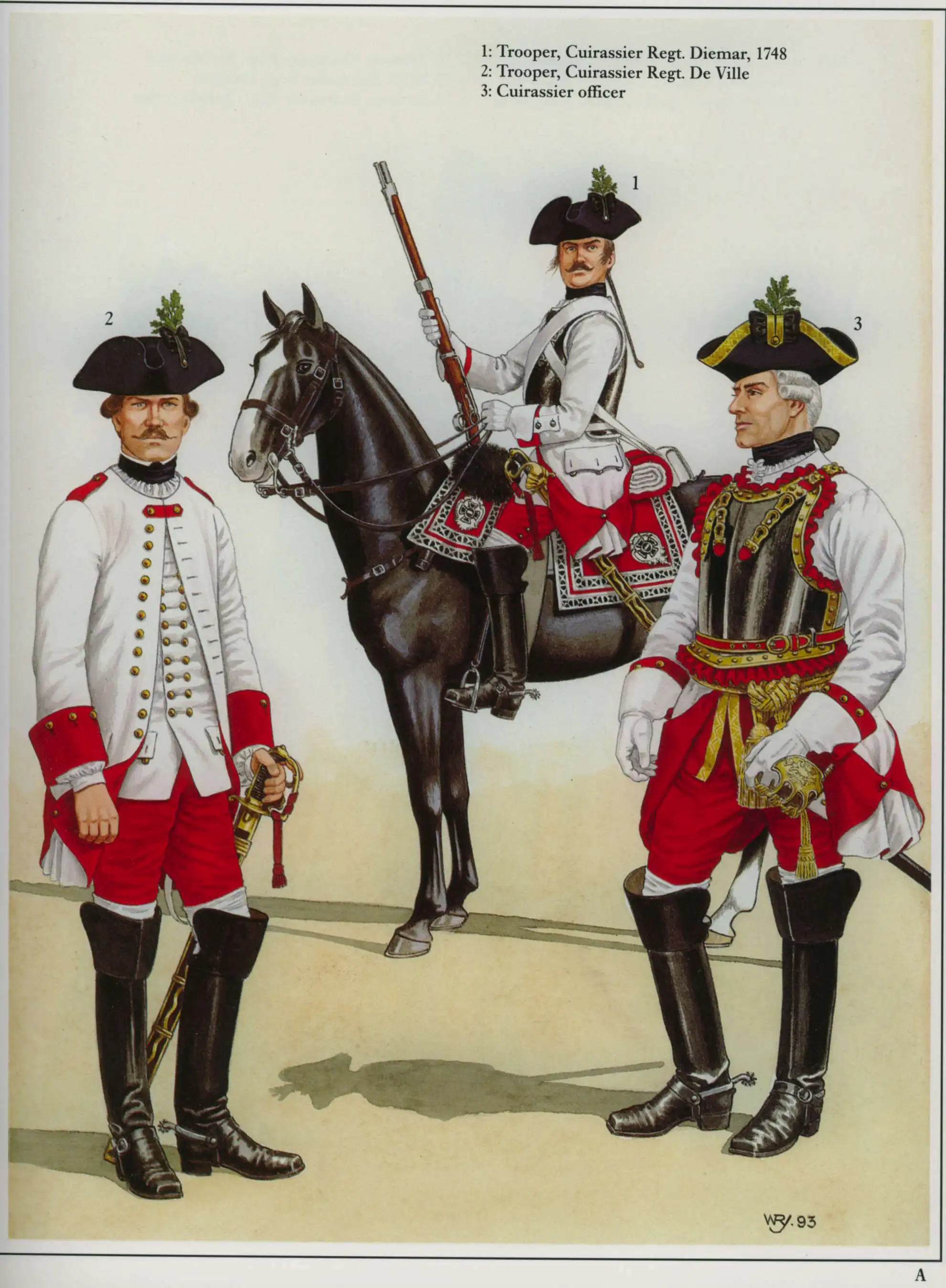 奥地利胸甲骑兵，他们中的一部分依然穿着完整的胸甲，但是头盔也被帽子所取代了