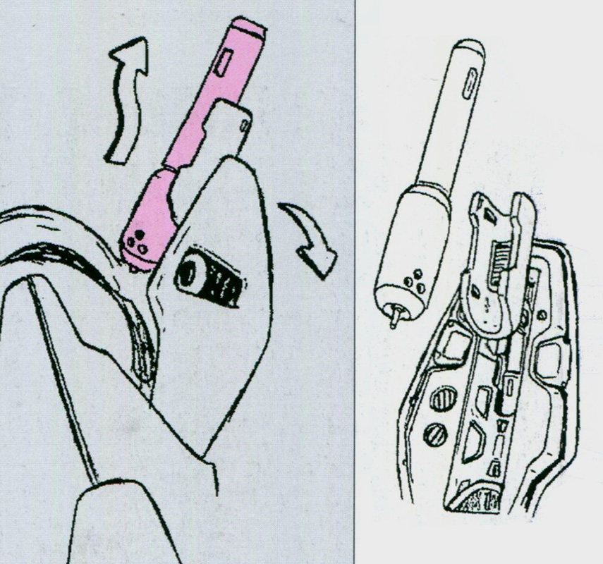 光束军刀位于两侧腰部装甲内。需要拔出光束军刀时，外侧装甲会弹开并弹出光束军刀握柄。