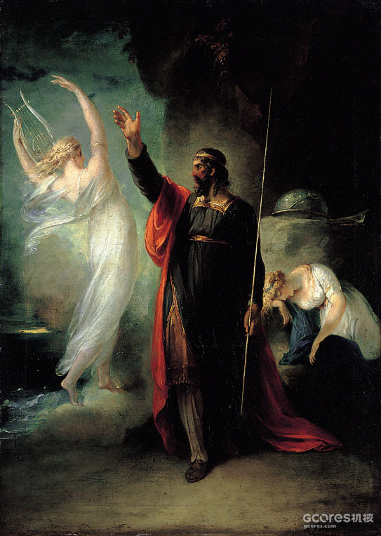 威廉·汉密顿所画的普洛士丕罗、爱丽儿与密兰达