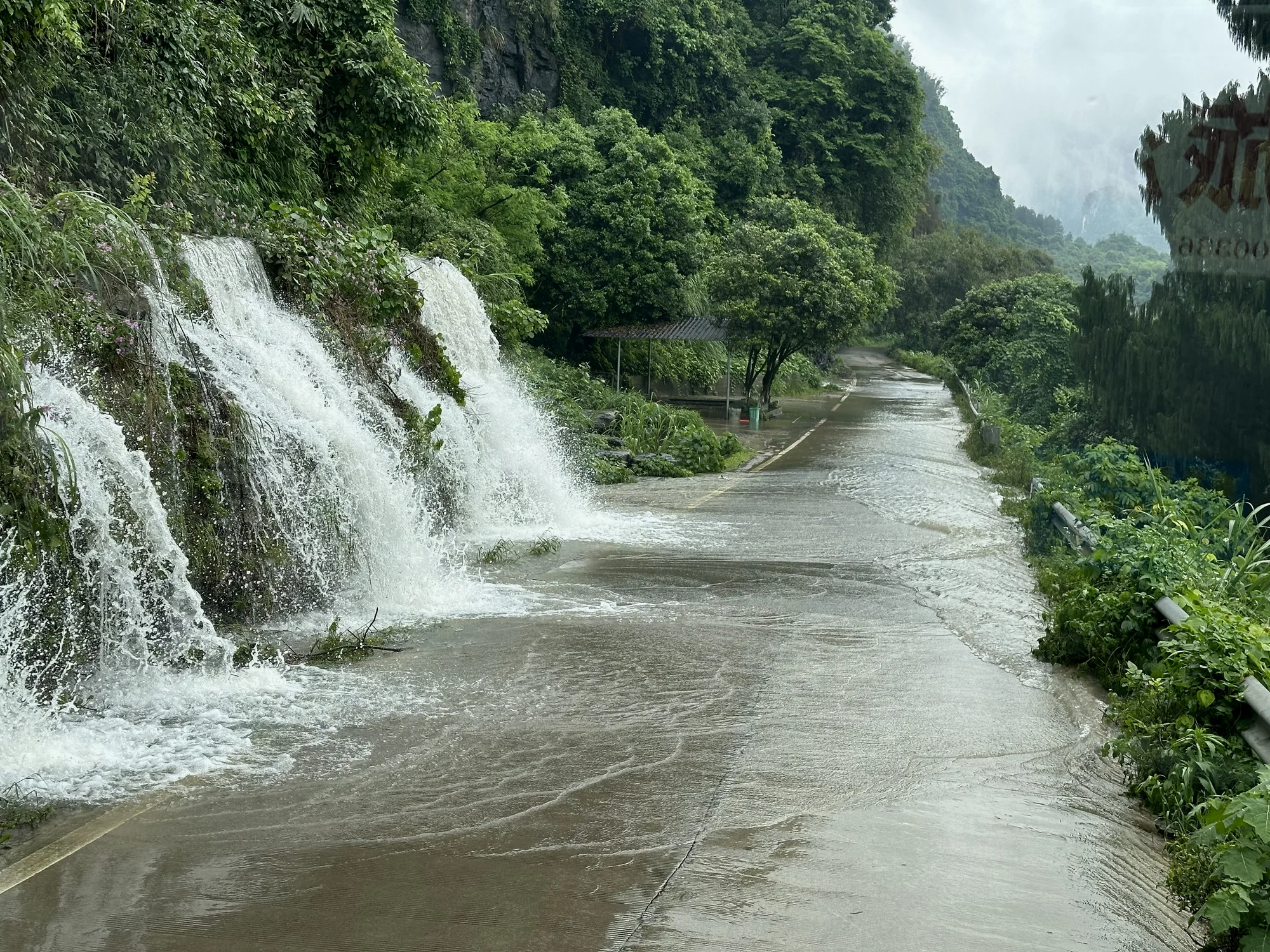 雨大到山路上全是瀑布