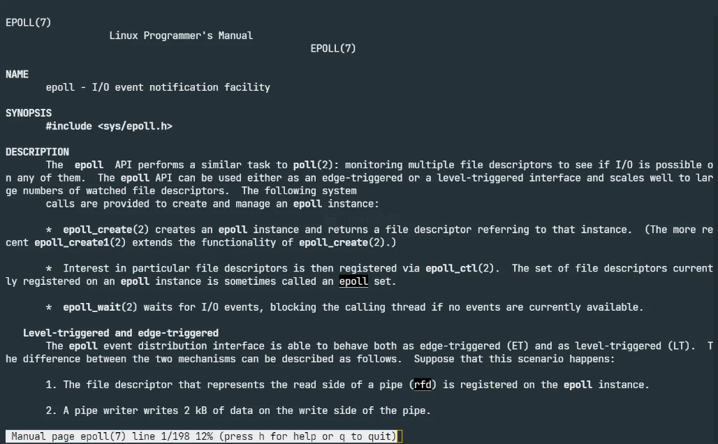 在 Linux 上 man epoll