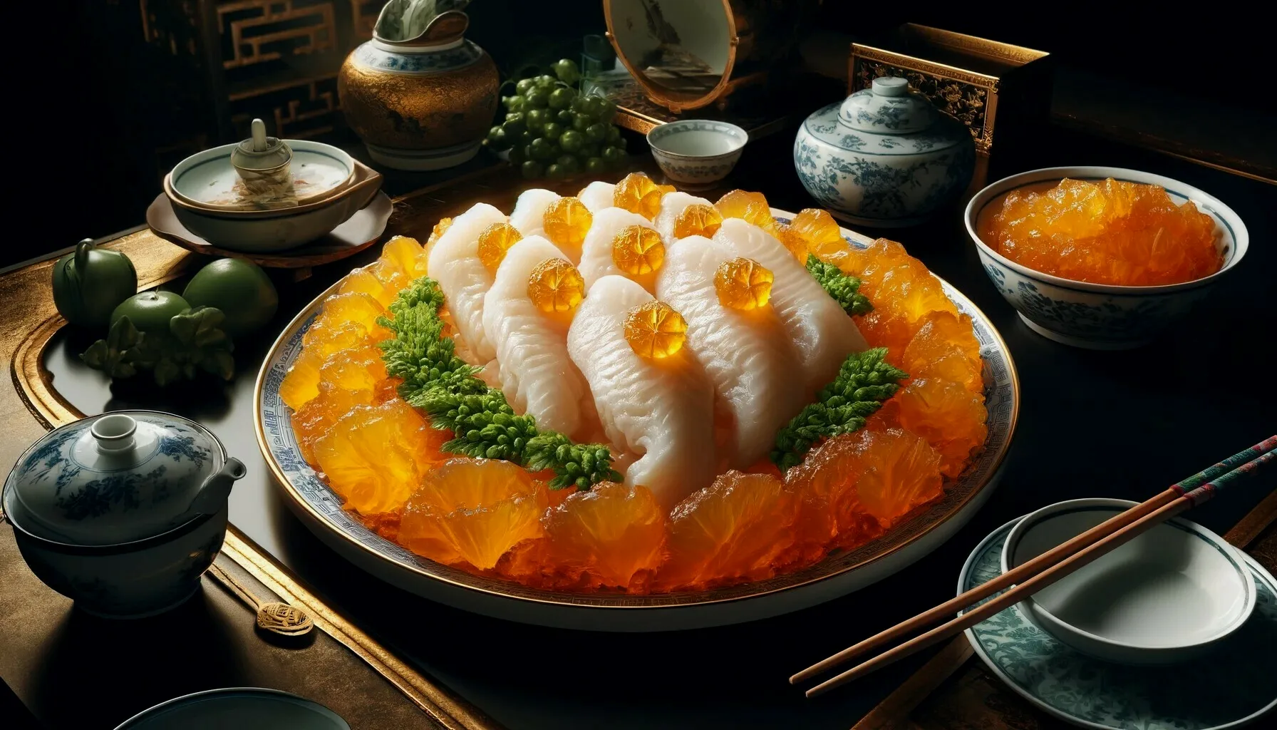 鱼肉洁白如玉，齑料色泽金黄。据隋《大业拾遗记》、唐《隋唐嘉话》、宋《太平广记》等文献记载，此菜都用鲈鱼作主料；齑料则不尽相同，有用酱料，亦有用贡桔条。