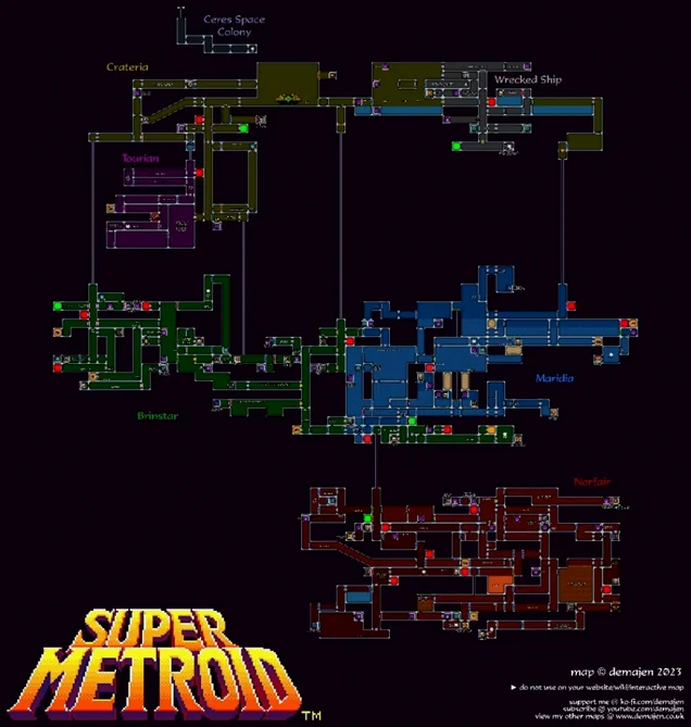 《超级密特罗德》（SUPER METROID.1994）整体地图