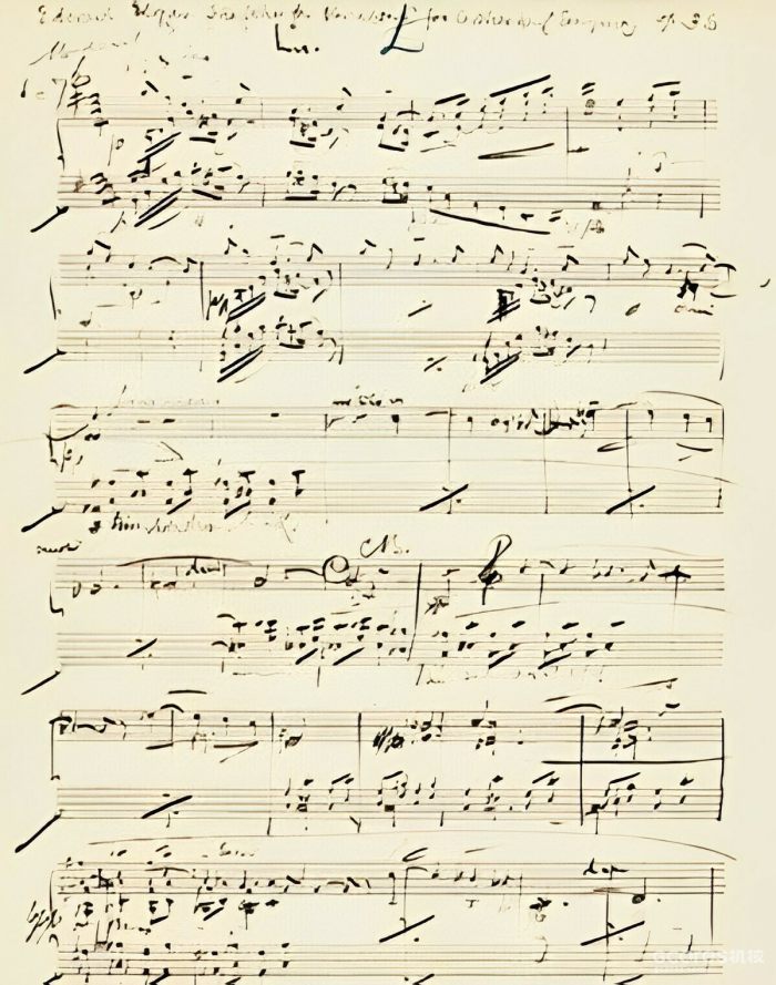 爱德华·埃尔加创作的《谜语变奏曲》手稿， 汉斯·季默在《敦刻尔克》（2017）的配乐中对其进行了改编